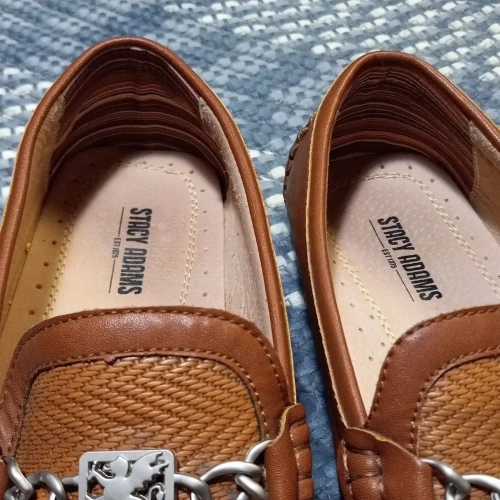 Stacy Adams CYGNET MOC TOE BIT Tan leather mens 10 dress shoe loafer hand stitch - Picture 15 of 16